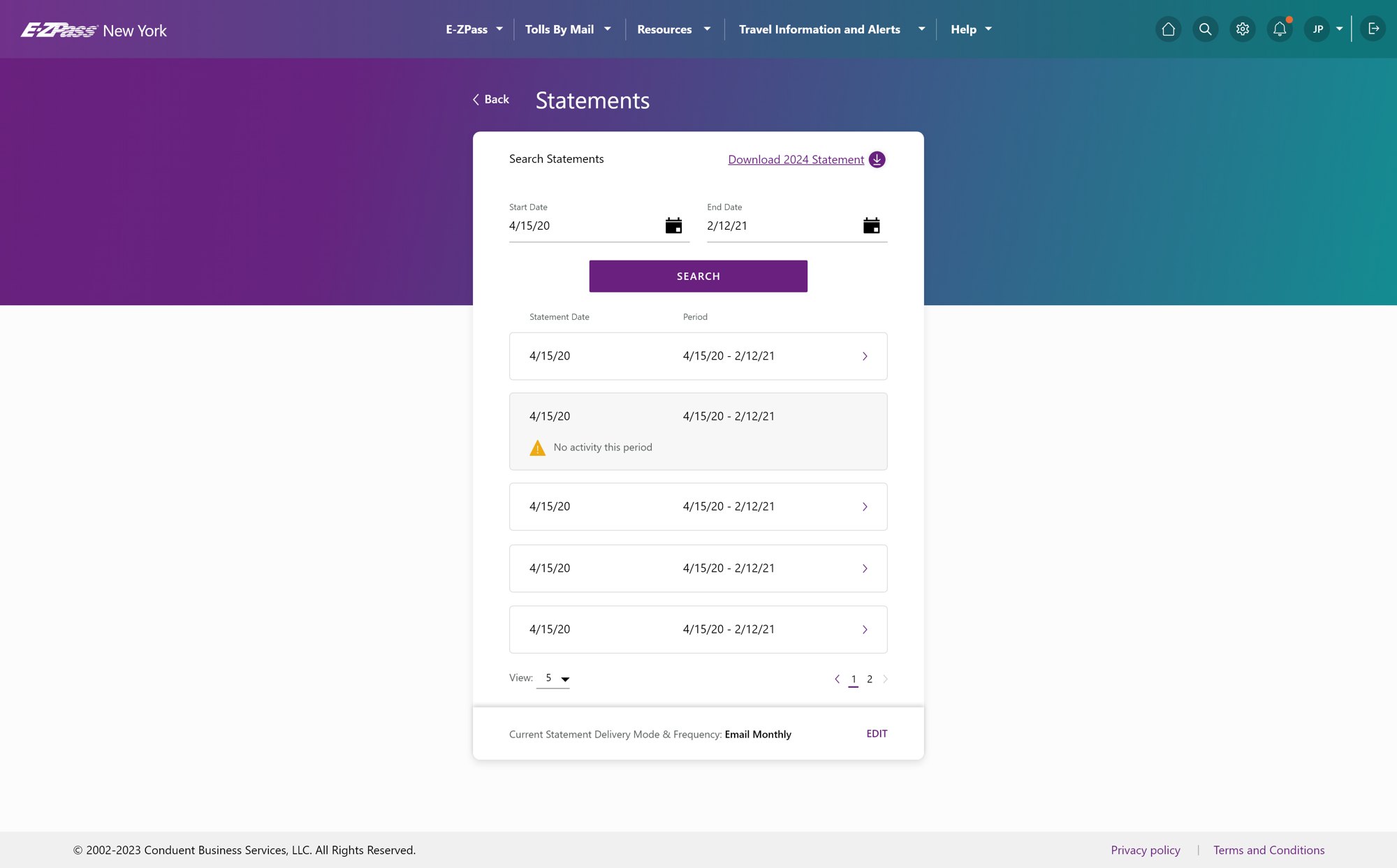 Redesigned desktop Statements page