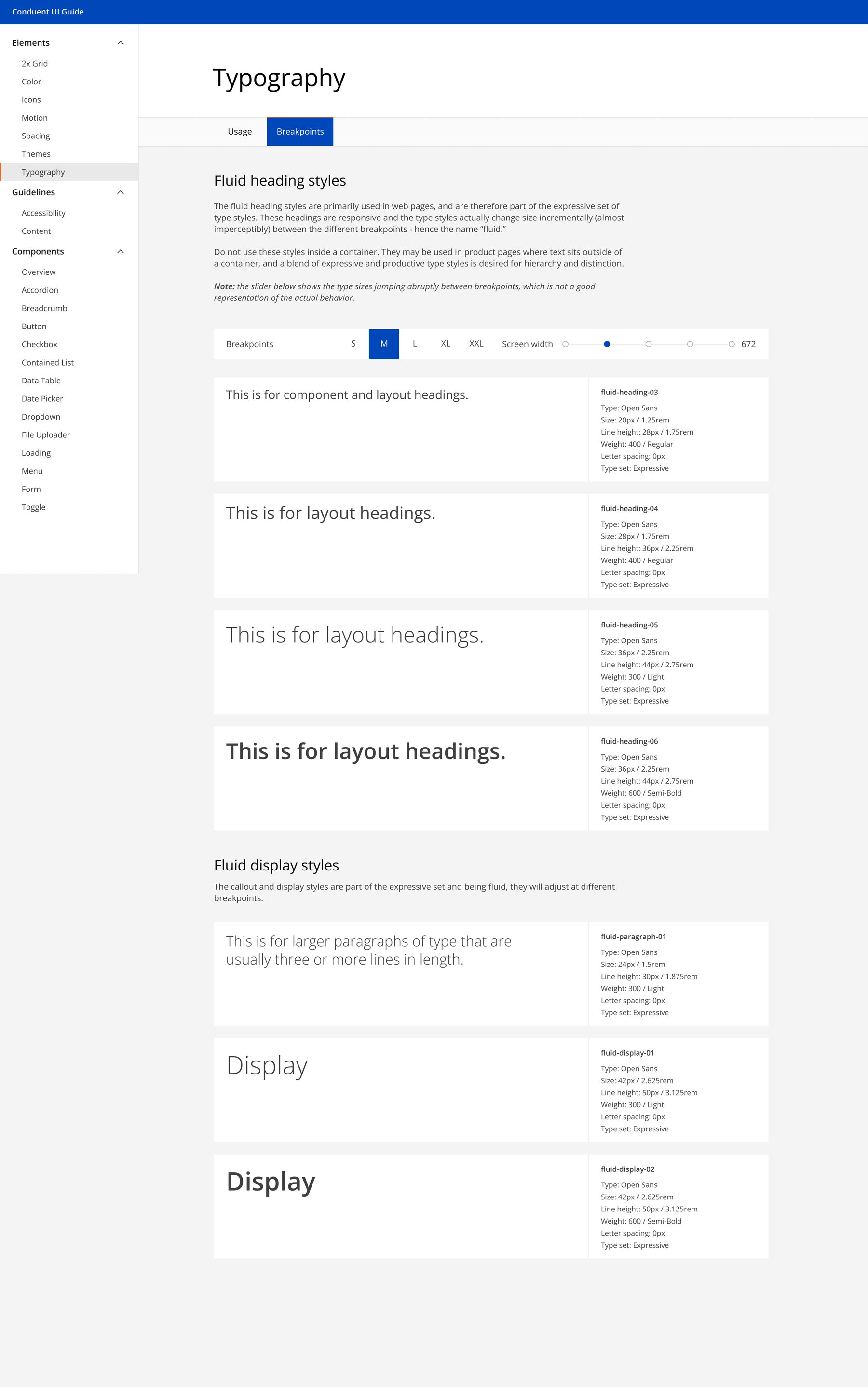 Typography breakpoints