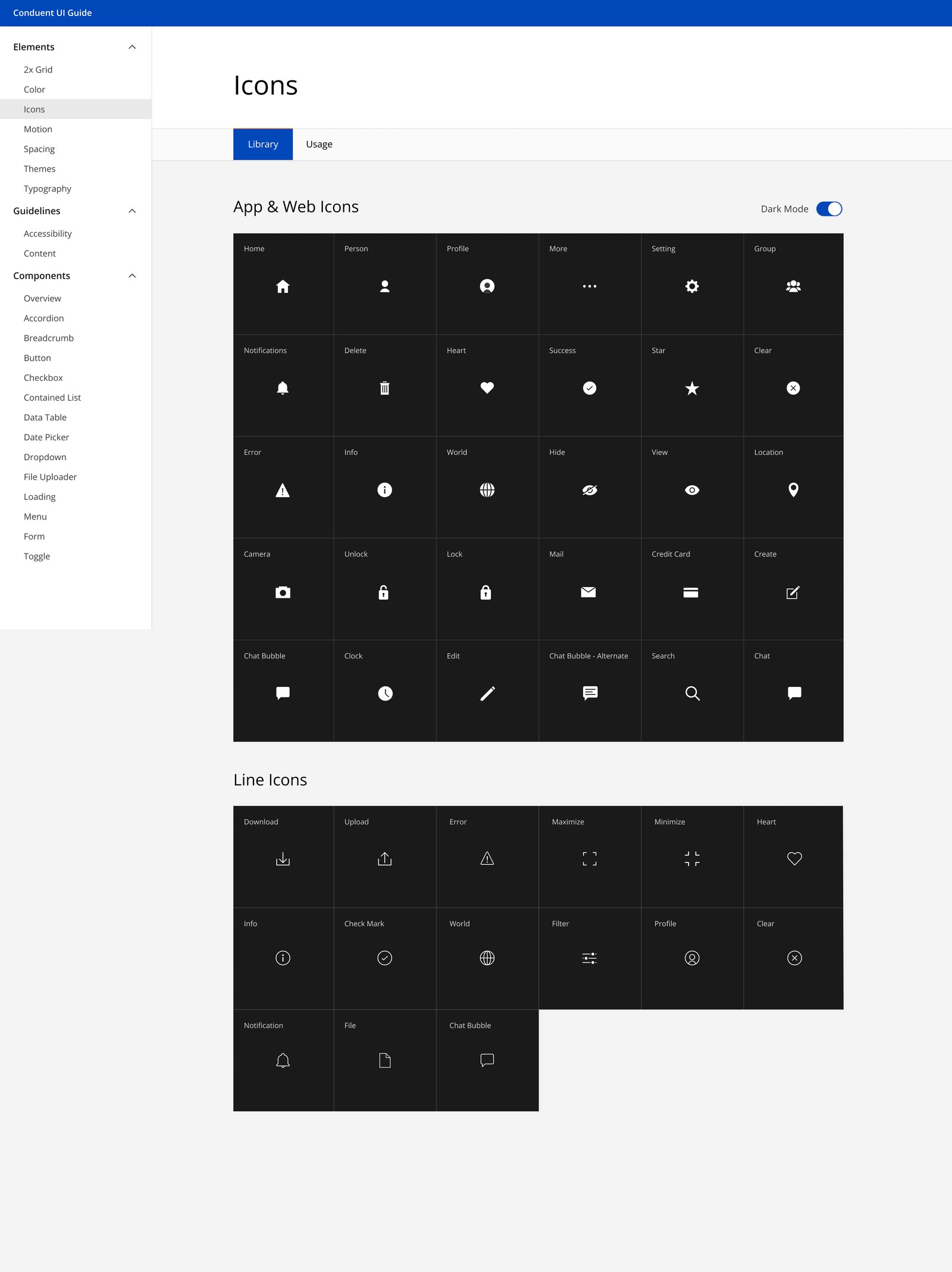 Icon library dark
